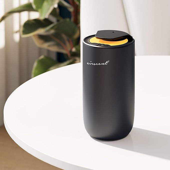 The AirScent Mini Waterless Diffuser for for Homes, Offices, Spas and Hotels - Titanium Black Finish - Fragrance Oil Aromatherapy Diffuser for Aesthetic Scenting -15 mL Capacity - Night Light Feature