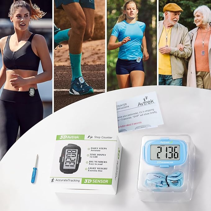 3D Step Counter Clip On with LED Backlight Pocket Pedometer for Walking Outdoor Activities Fitness Tracker Without Smartphone