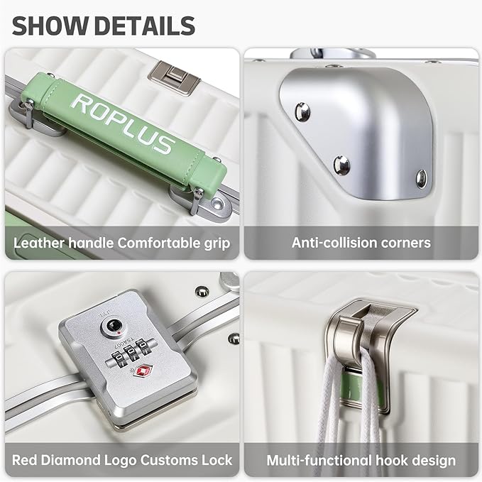 Aluminium Frame Carry on Luggage with Smooth Jelly Wheels, Hardside Zipperless Rolling Suitcase with TSA Lock (White, 21-Inch)