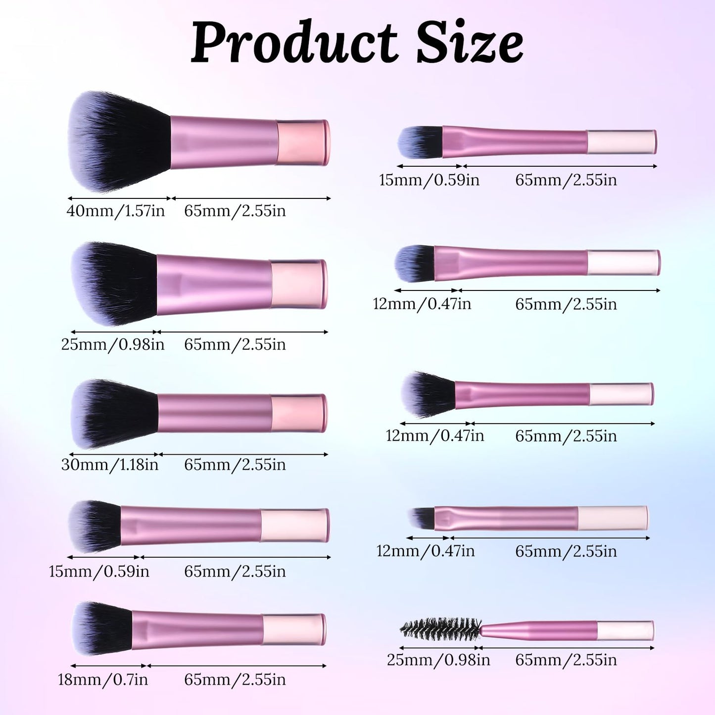 PEOVLVN 10 Pcs Travel Makeup Brushes, Mini Makeup Brushes Travel Set with Case Portable Travel Size Makeup Brushes Cosmetic Brushes Kit for Foundation Eyeshadow Highlight Contour Blush & Concealer