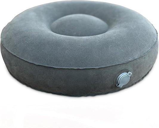 Air Meditator Inflatable Meditation Cushion – Round Adjustable Air Pillow for Yoga & Travel, Portable & Lightweight with Non-Slip Flocked Fabric – Grey (16” x 5.5”, Carry Case Included)
