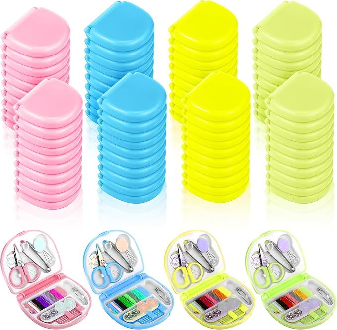AHQiZFX 40 Pack Mini Travel Sewing Kit, Portable Sewing Tool Kits, Beginner Emergency Sewing Repair Kit with Threads Scissors Hand Sewing Needles, Plastic Sewing Kit, DIY Sewing Supplies (4 Colors)