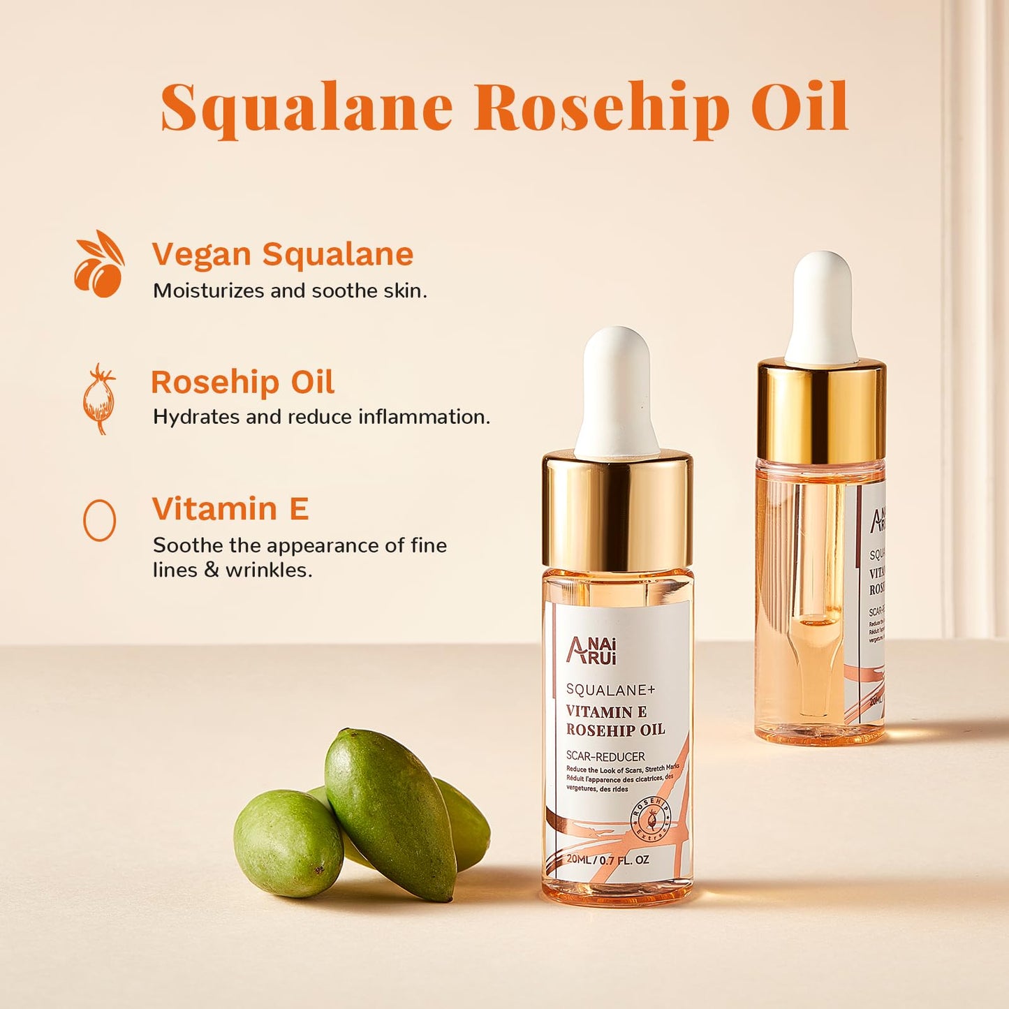 ANAI RUI Squalane Facial Oil Set,Face Oil Gift Set, Vitamin E Rosehip Oil +VC Turmeric Oil +Bakuchiol Oil,Soothing ,Stocking Stuffer for Women 20 ML/ 0.7fl.oz Each 3 Pack