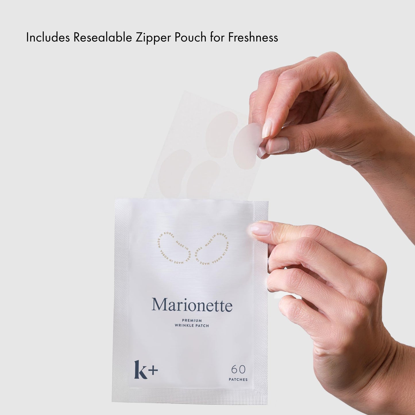 K+ Wrinkle Patches for Marionette, Smile Lines with Hyaluronic Acid, Adenosine and Peptides - Korean Overnight Mindful-Aging Facial Stickers (60 Count)