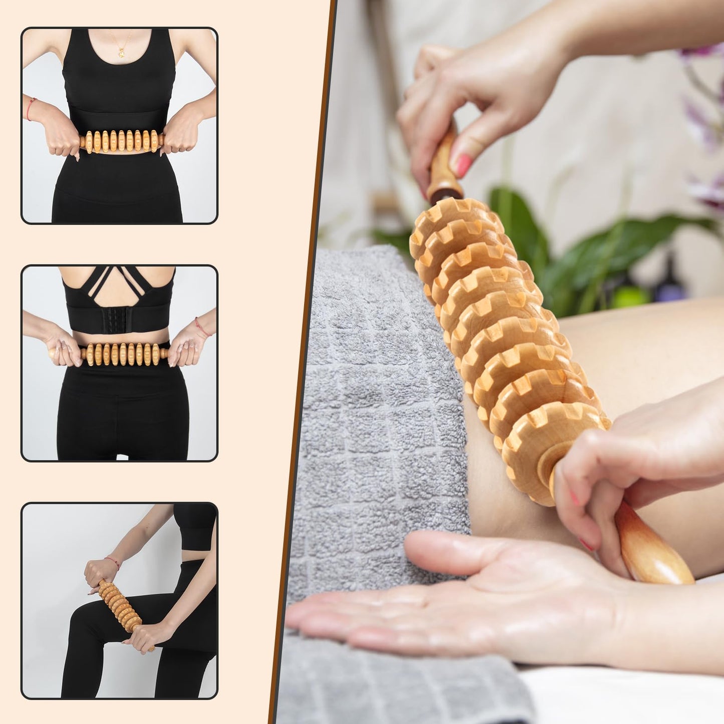 KintKita Wood Therapy Massage Tools 3 in 1,Wooden Lymphatic Drainage Massager Maderoterapia Kit Professional Body Cellulite Massager for Body Sculpting,Contouring,Relief Muscle,Anti-Cellulite