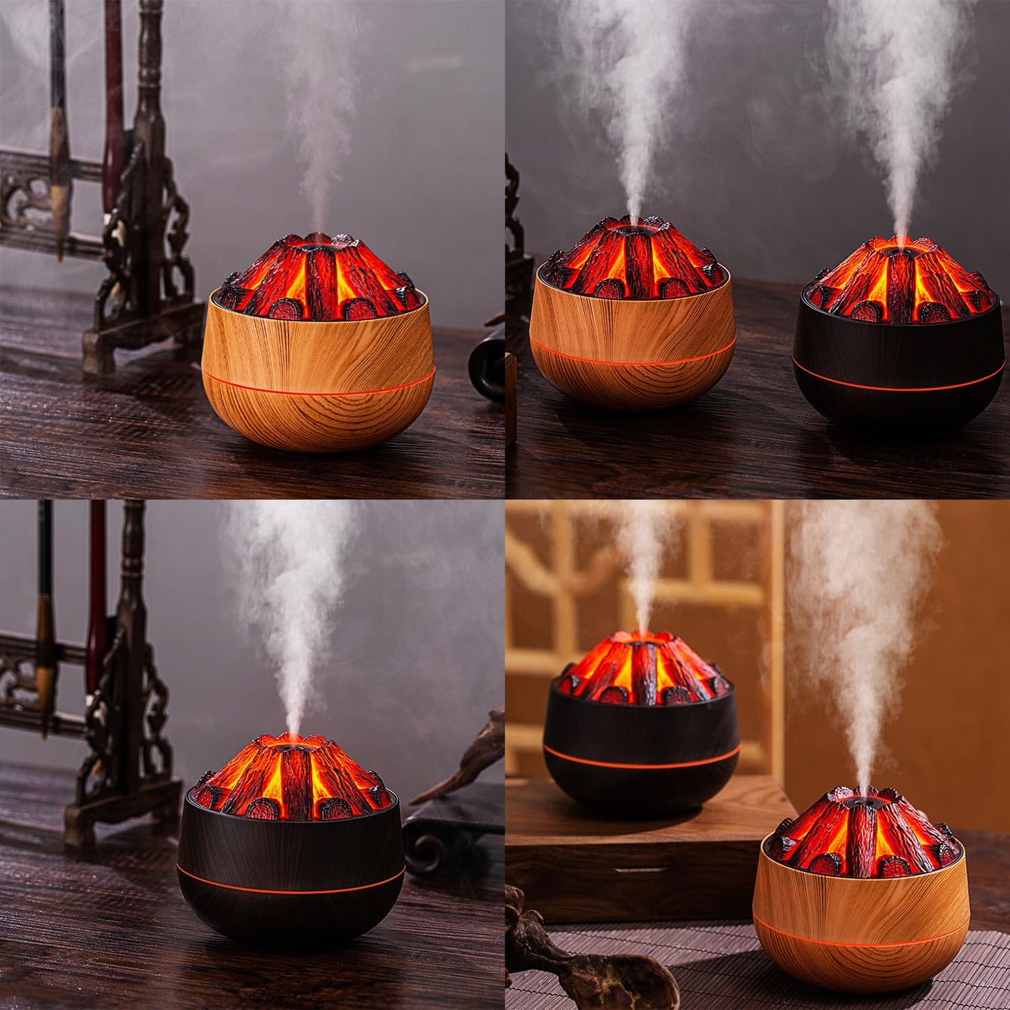 Viewmoi Simulated Carbon Fire Humidifier, Cool Mist Humidifier with Charcoal Fire Design, Ultra-Quiet Humidifier for Large Room, Bedroom, Office, Wood Grain (Light Texture), medium, SX-E351