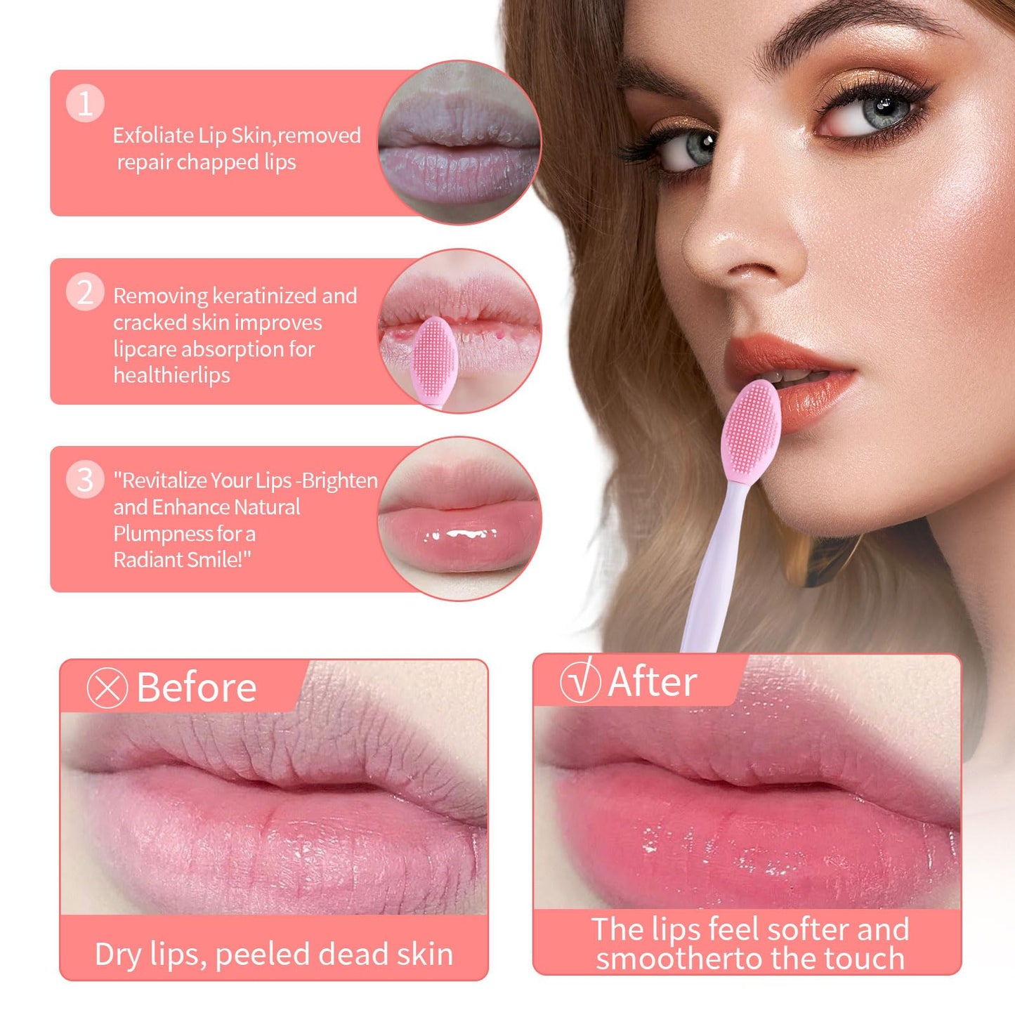 3 Pcs Lip Scrub Brush with Silicone Facial Cleansing Brush,2 Pcs Face Scrubber Gentle Exfoliating,Removing Blackhead,Massaging