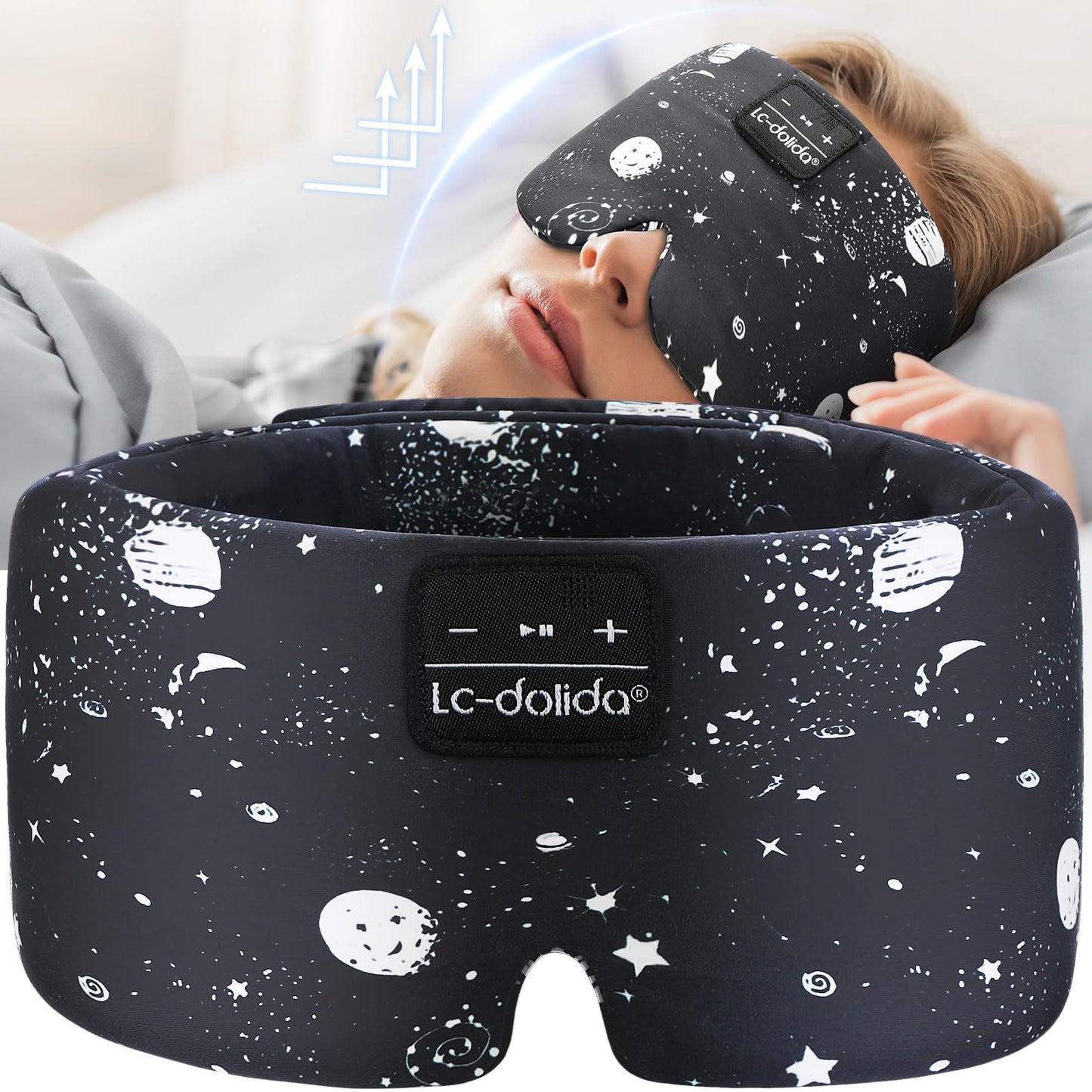 LC-dolida Sleep Mask with Bluetooth Headphones, Extra Large Silk Eye Mask for Sleeping Side Day Sleepers, Sleep Headphones Bluetooth 5.4 for Women Men with Thin Speaker, Blackout, Comfort, Microphone