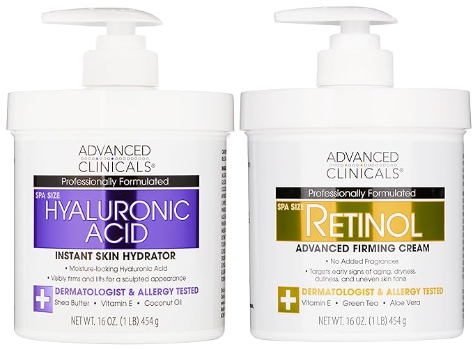 Advanced Clinicals Retinol Body Cream + Hyaluronic Acid Moisturizer 2pc Skincare Set | Face Cream & Body Lotion For Women & Men Helps Improve Appearance Of Crepey Skin, Dry Skin, & Wrinkles, 2pc