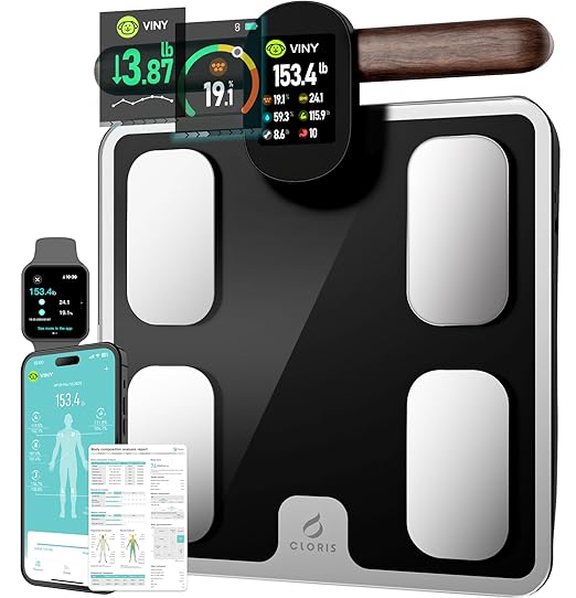 CLORIS Digital Smart Scale for Body Weight Fat BMI Muscle Mass 28 Body Composition Measurement Health Analyzer 8 Electrodes with App Bluetooth, Full-Color TFT LCD
