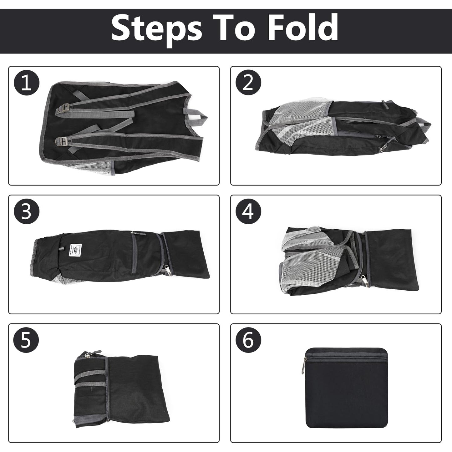 Esup 15L Lightweight Hiking Backpack Foldable Small Travel Backpack Packable Camping Backpack for Women Men (Black)