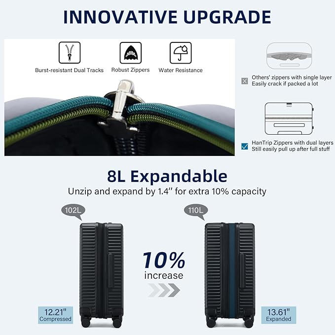 28 Inch Luggage Hard Shell Suitcases, Expandable Travel Checked Luggage 28 Inch, Large Check In Luggage with Spinner Wheels Cup Holder Charger Built in Lightweight Suitcase, Black