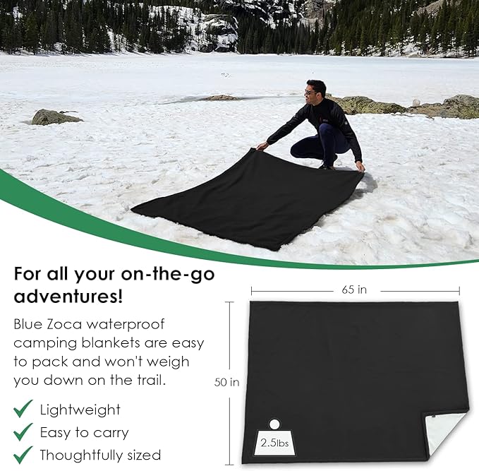Beach Blanket Waterproof Sandproof Waterproof Blanket for Camping, Hiking, Outdoor Sporting Events, Picnics & More | Machine Washable & Pet Friendly | Travel Size - 65x50in Black