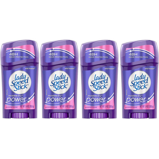 Lady Speed Stick Invisible Dry Antiperspirant & Deodorant, Wild Freesia, 1.4 Ounce (Pack of 4)