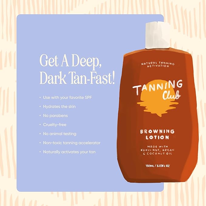 Browning Lotion - Sun Tanning Accelerator with Kukui Nut, Argan, and Coconut Oils - Botanical Formula for Dark Tan - 150 mL