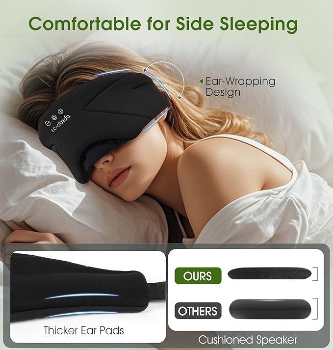 Sleep Mask with Headphones Bluetooth 5.4, LC-dolida Wireless Music Eye Mask for Sleeping Headphones with Soft Bamboo Cotton Cooling Breathable,Ultra-Thin Stereo Speaker for Side Sleepers