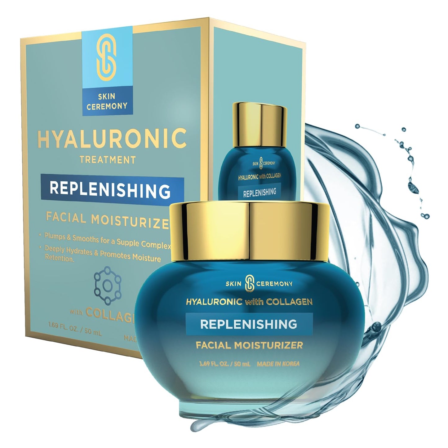 Skin Ceremony Hyaluronic Acid Moisturizer with Collagen - Hydrating & Anti-Aging, Smooths Fine Lines & Wrinkles - Dermatologist Tested, Clean Beauty, Korean Skin Care - 1.69 FL.OZ.