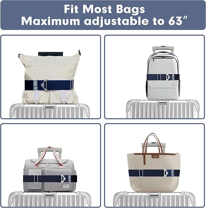 2-in-1 Travel Belt for Luggage Over Handle, Luggage Belt for Carry on Bag, Suitcase Straps, Add a Bag Bungees Luggage Straps Adjustable with Alloy Buckle,Hands-Free for Airport (Blue, 1 Pack)