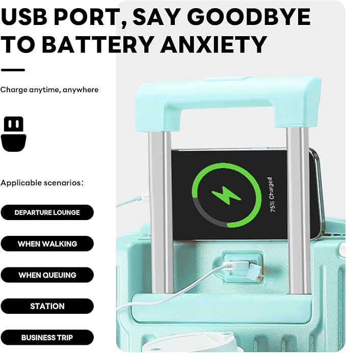 20 Inch Carry On Luggage With Cup Holder & USB Port, Airline Approved TSA-locked Luggage, Lightweight PC Material Travel Suitcase With 360° Spinner Wheel (14-20-24-28in Blue, 14-20-24-28in)