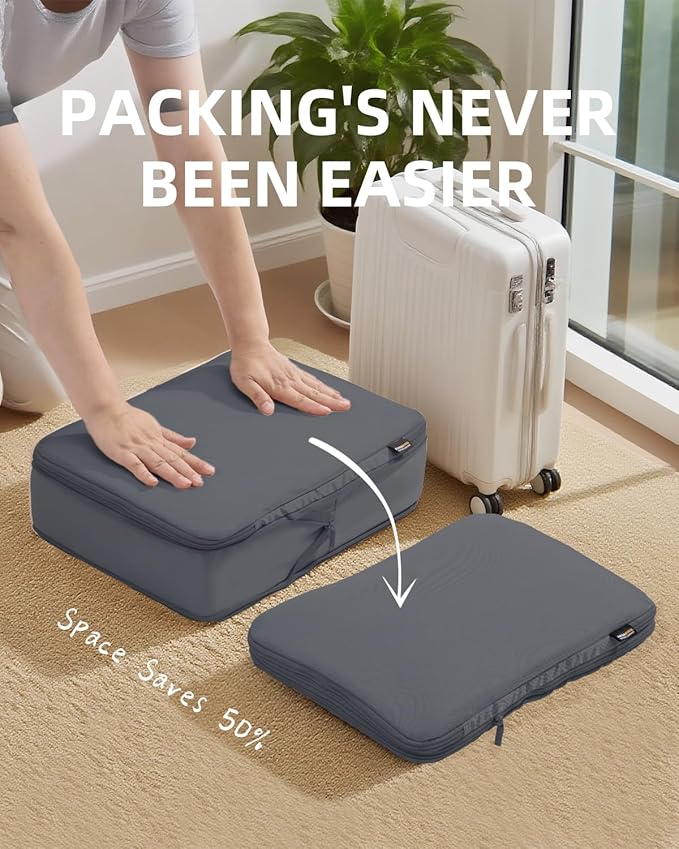 Compression Packing Cubes Travel, XL/L/M/S Luggage Organizers (6 Set, Charcoal Gray)