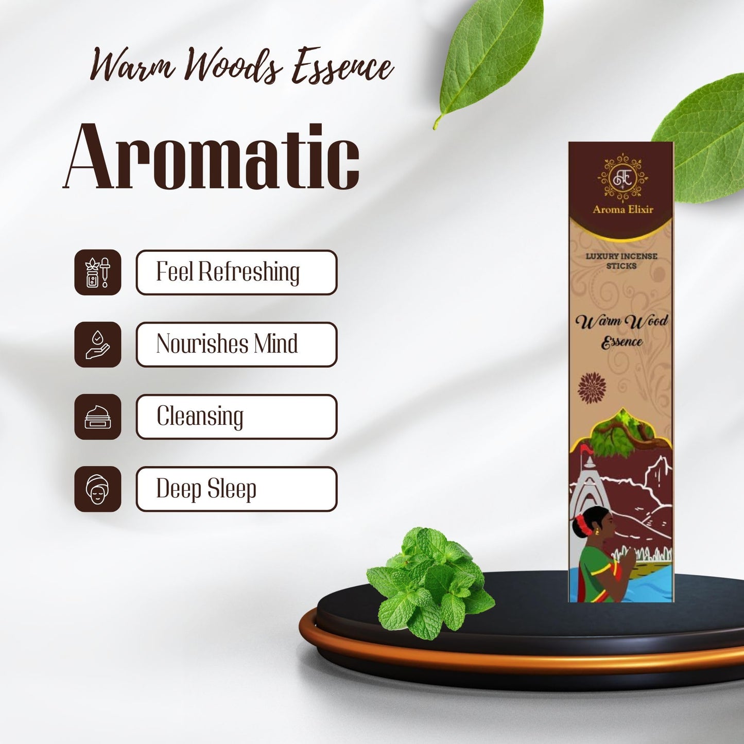 Aroma Elixir Incense Sticks for Meditation, Aromatherapy, Cleansing, and Church. (Warm Wood Essence)