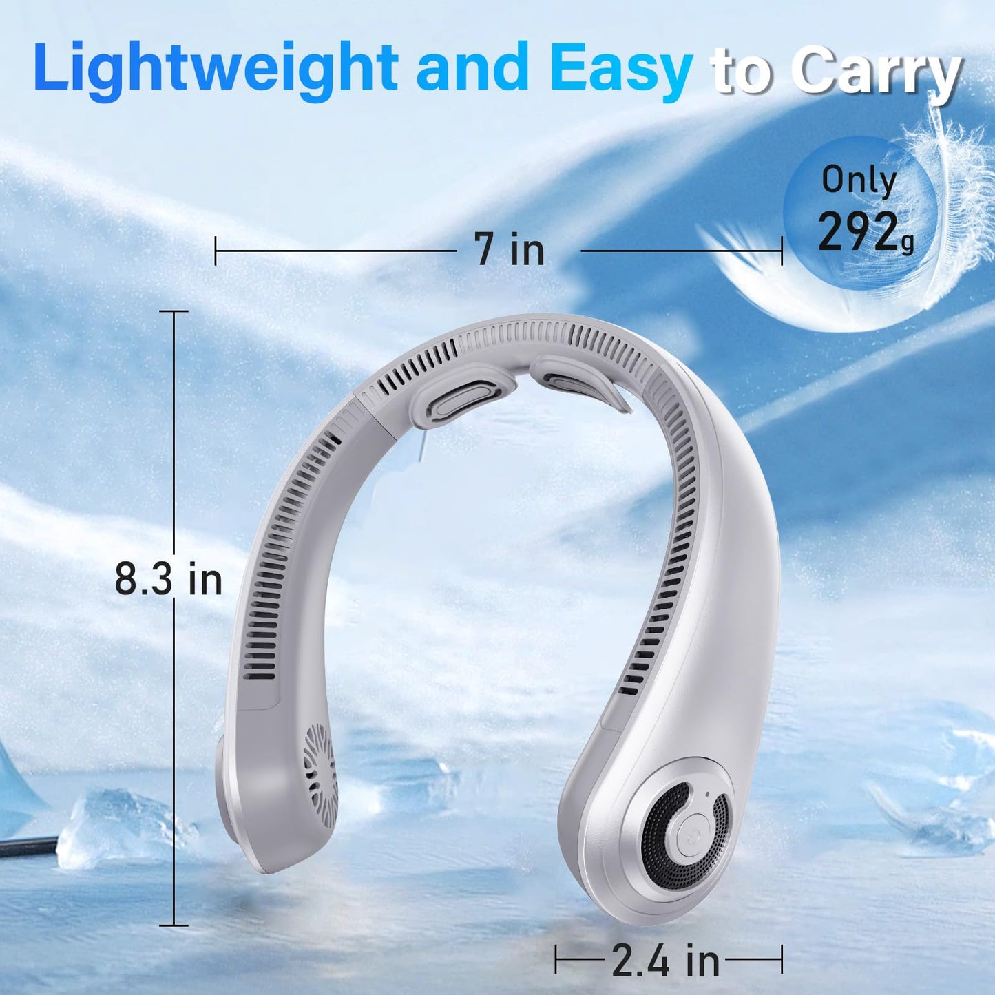 Neck Fan - Portable Neck Fan with Neck Support, 5 Speeds, All Around Airflow, Hand-free Bladeless Personal Cooling Fans, Rechargeable Wearable Fan for Outdoor and Indoor, Festival Gifts for Men Women