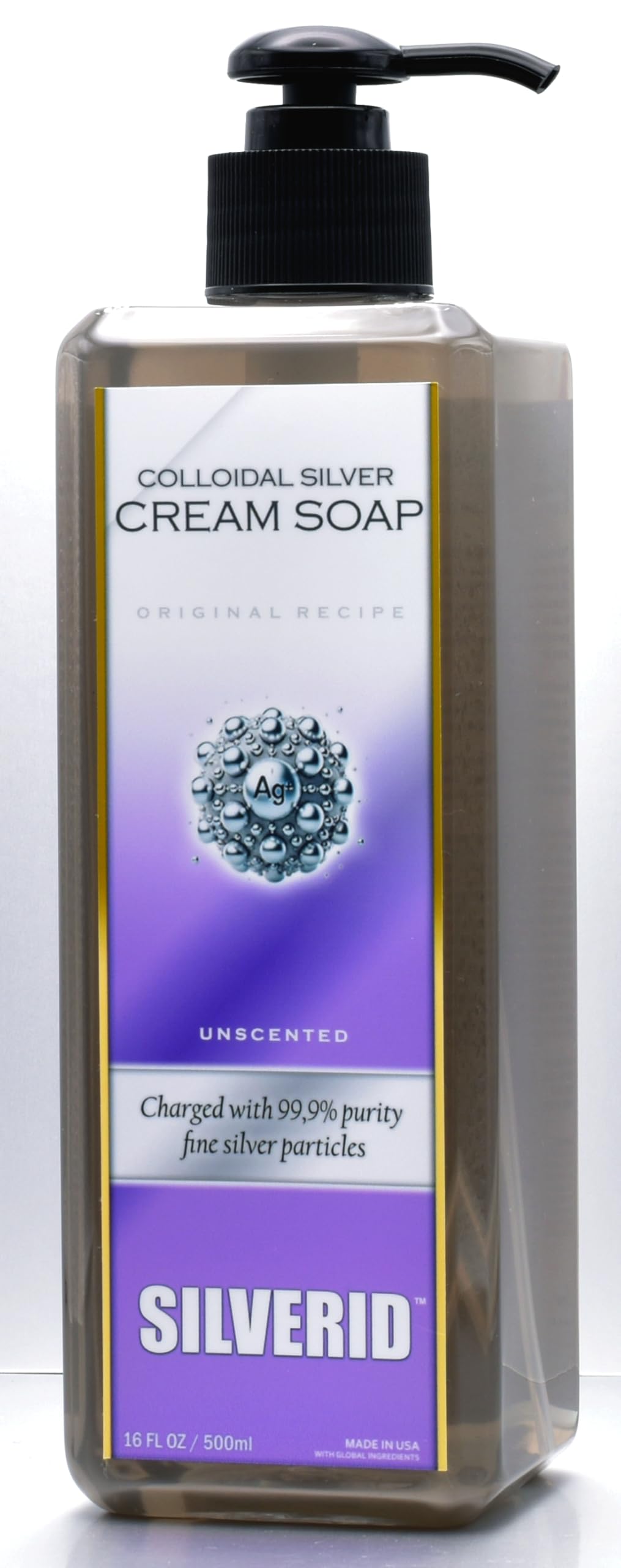 Colloidal Silver Soap, non-camedogenic, unscented, glycerin cream soap, body wash, hand soap, pore cleanser, paraben free, oil free, sulfate SLS free, Premium skin care (16FL OZ) Made in USA
