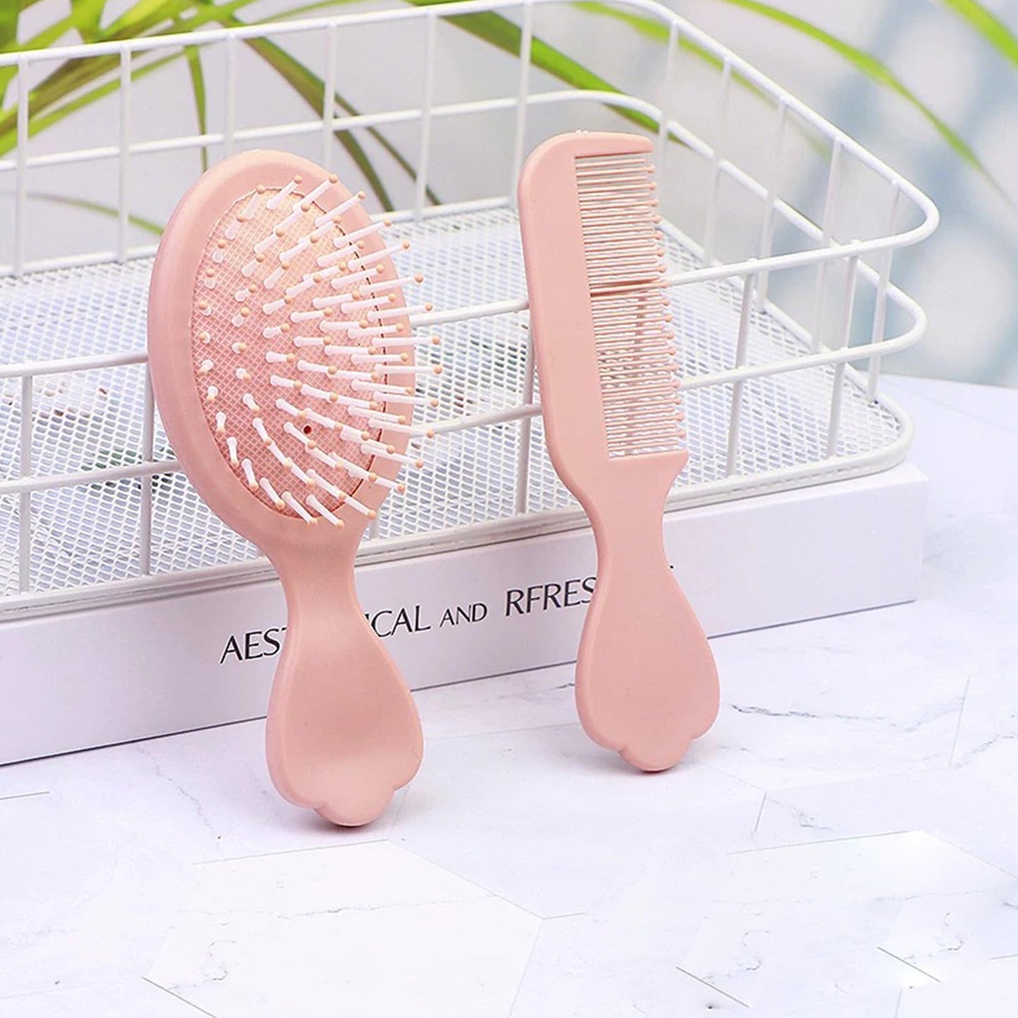 4 Pieces Mini Hair Brush Hair Comb Set For Women Girls Kids Toddler Small Travel Hair Combs Brushes Handheld Mirror Set Detangling Comb Massage HairBrush with Air Cushion (Pink)