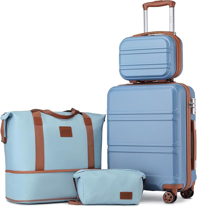 Kono Luggage Set 4 Piece Carry On Hardside Luggage with TSA Lock Spinner Wheels Carry On Suitcase Apricot Blue