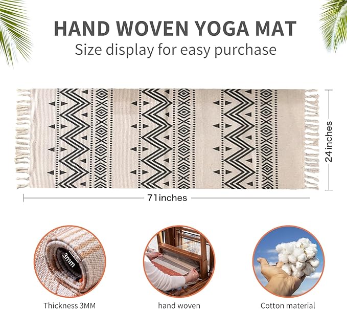 Cifupy Handmade Organic Yoga Mat made with Organic Cotton Yoga Mat - Non Slip Hand-Woven Foldable Yoga Rug Provides Excellent Comfort, Traction & Support for Indoor & Outdoor Use - 24 x 72 Inches