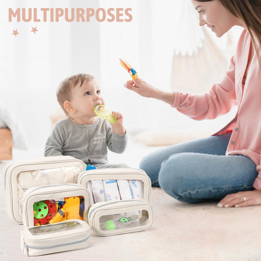 YOPCDJ 5PCS Diaper Bag Organizer Pouch Set, TSA Approved Toiletry Bag，Clear Waterproof TPU Makeup Bag Set Travel Organizer Bags for Women and Kids