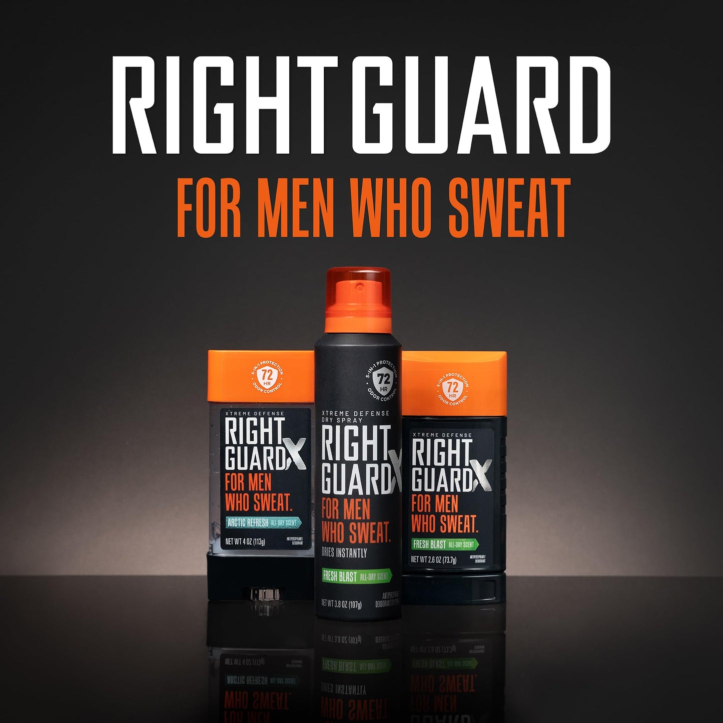 Right Guard Xtreme Defense Invisible Solid Antiperspirant Deodorant, Fresh Blast Scent - 5-in-1 Deodorant Men Can Trust, 72-Hour Odor Control, 2.6 oz (4 Pack)