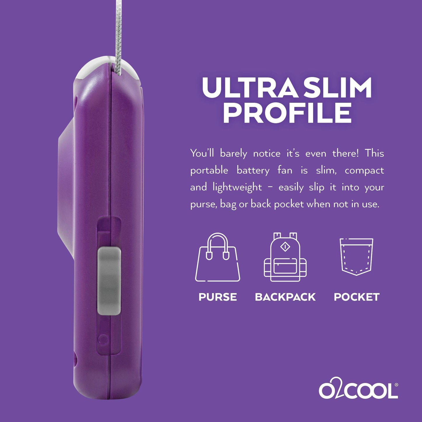 O2COOL Battery Powered Deluxe Necklace Fan For Personal Cooling With Adjustable Lanyard (Purple)