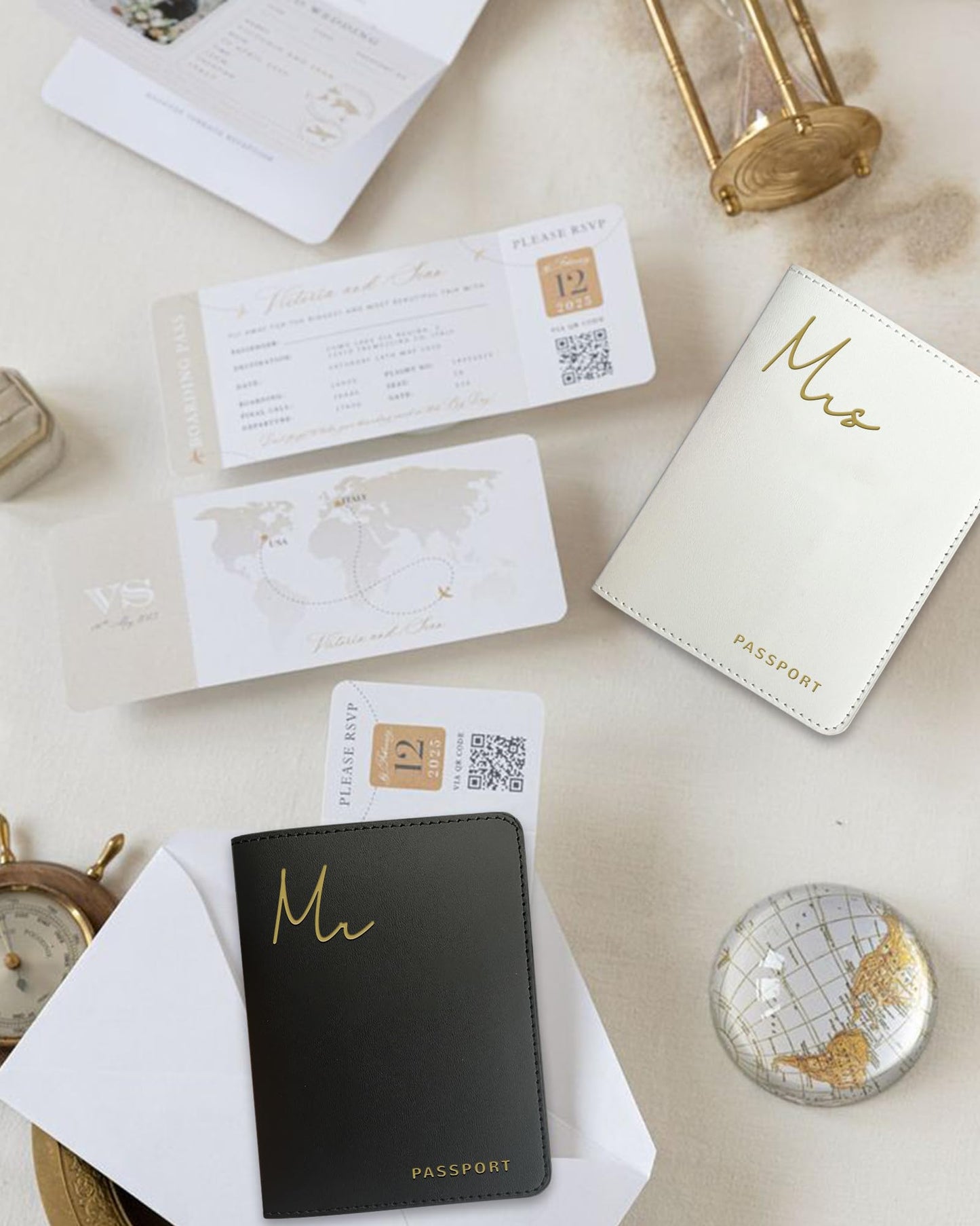 HubbyWifeyGifts Mr and Mrs Passport Holder Set,PU Leather Passport Cover with Gold Foil Logo, Honeymoon Essentials for Travel, Engagement Gifts for Couples