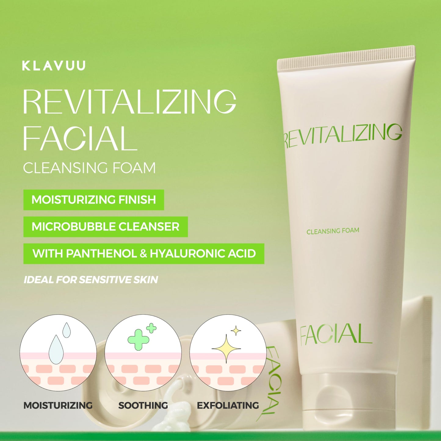 KLAVUU Revitalizing Deep Pore Care Face Wash | Hydrating Facial Cleanser for Sensitive skin with Hyaluronic Acid & Panthenol | Removes Makeup Gently | Fragrance Free - 5.07floz