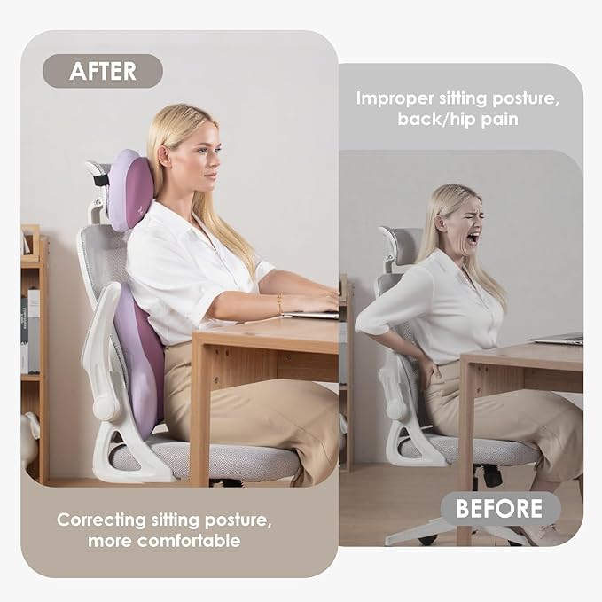 FLORICH Lumbar Support with Car headrest Back Pillow for Chairs Headrest Pillow for Car Ergonomic Ultrathick Memory Foam Back Pillow for Office Chair (Purple)