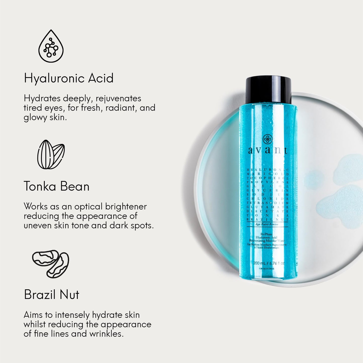 Avant | Bi-Phase Hyaluronic Acid Rejuvenating Micellar Water | 1x 6.76 fl oz | Anti-Ageing, Brightening, Helps Reduce Wrinkles & Improve the Appearance of Sagging Skin & Uneven Skin Tone