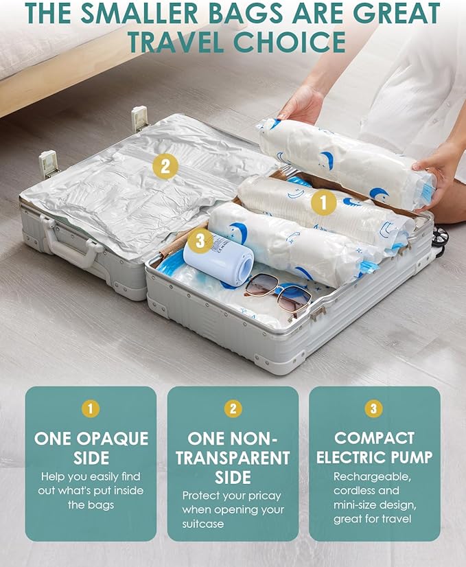 Vacuum Storage Bags with Electric Pump, 6 Pack Vacuum Sealed Bag with 1500mAh Rechargeable Battery for Clothes, Blanket, Duvets, Pillows, Comforters, Travel