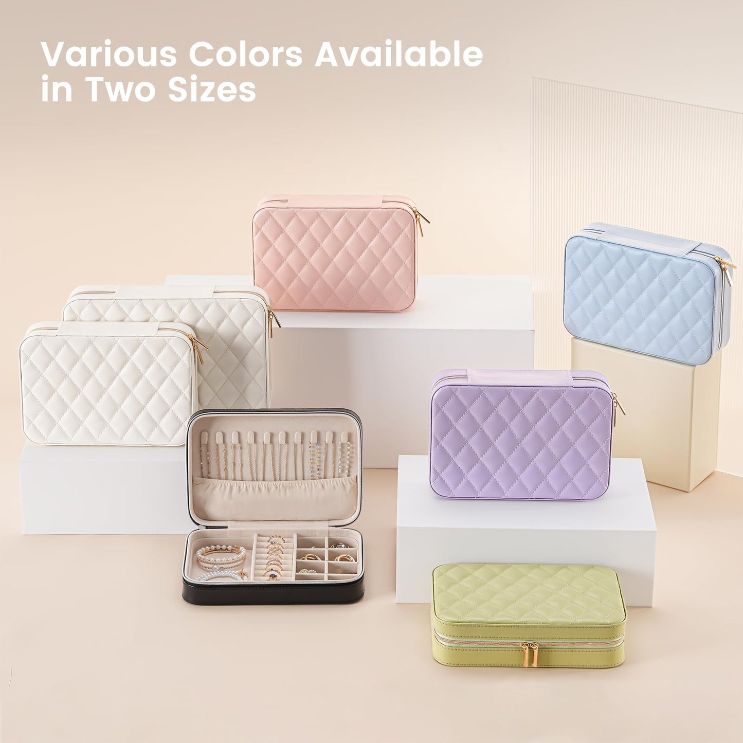 Lolalet Travel Jewelry Case for Women, Travel Jewelry Organizer Box with Mirror & Clear Storage Bag, Small Portable Traveling Earring Necklace Bracelet Ring Case, Bridesmaid Gifts -Medium, White