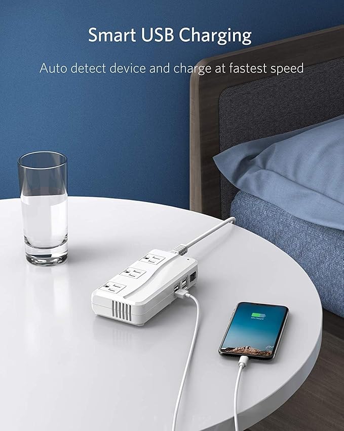 BESTEK Universal Travel Adapter 100-220V to 110V Voltage Converter 250W with 6A 4-Port USB Charging 3 AC Sockets and EU/UK/AU/US/India Worldwide Plug Adapter (White)