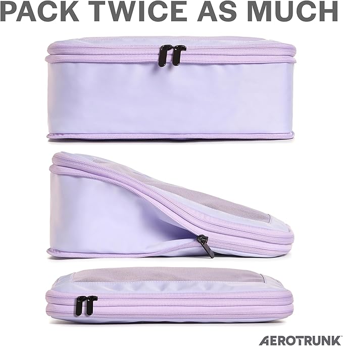 Compression Packing Cubes for Travel - Luggage Organizer Bags - Double Zipper Packing Cubes for Suitcases (2-Pack, Purple)