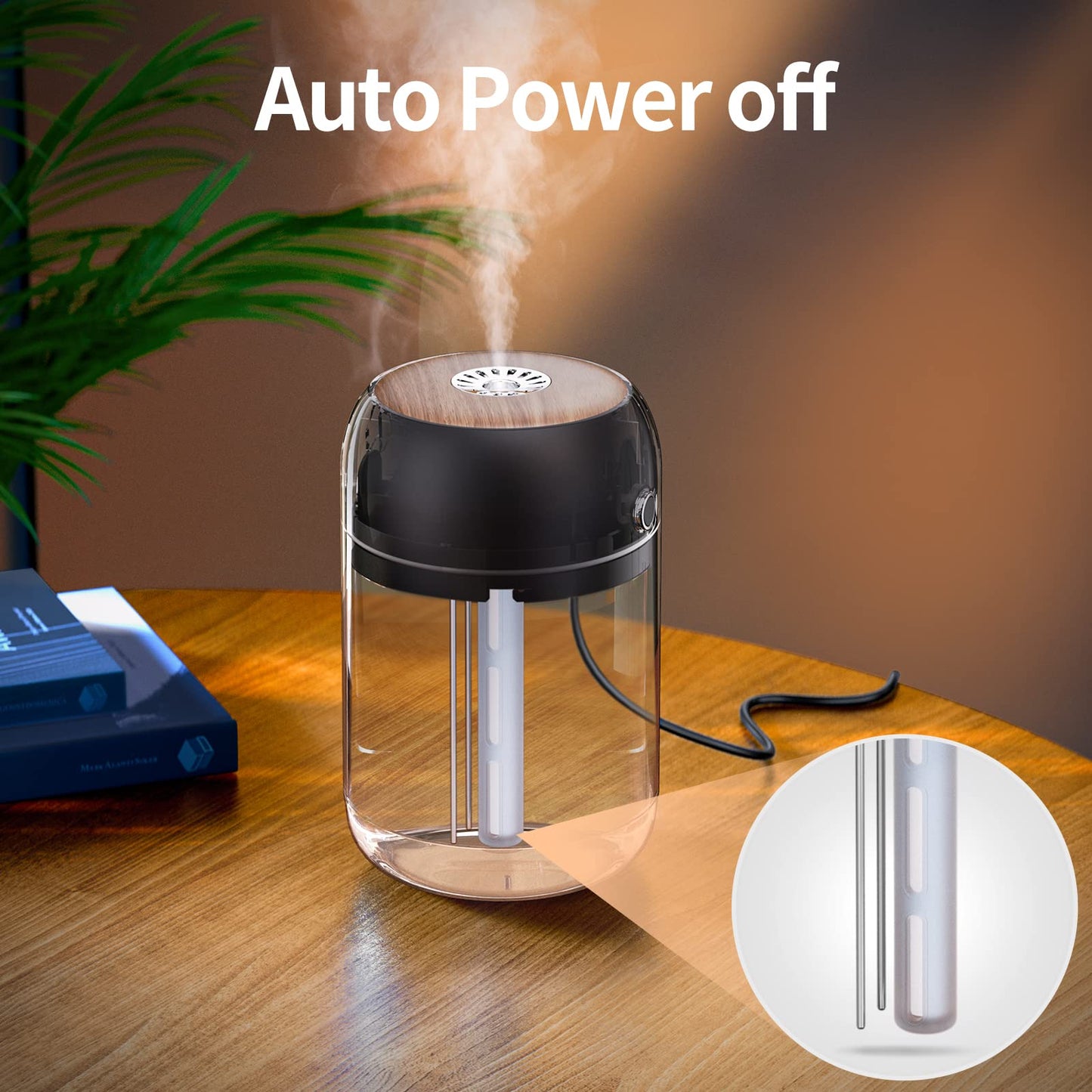 SmartDevil Portable Mini Humidifier, 500ml Desk Plant Humidifier, USB Personal for Bedroom, Office with Night Light, 2 Mist Modes, Black