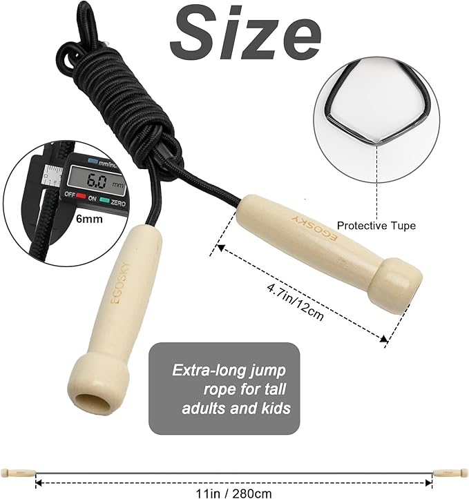 Jump Rope for Women Men Kids, EGOSKY Adjustable Wooden Handle Skipping Rope for Adult Boys Girls Fitness Exercise Outdoor Activity