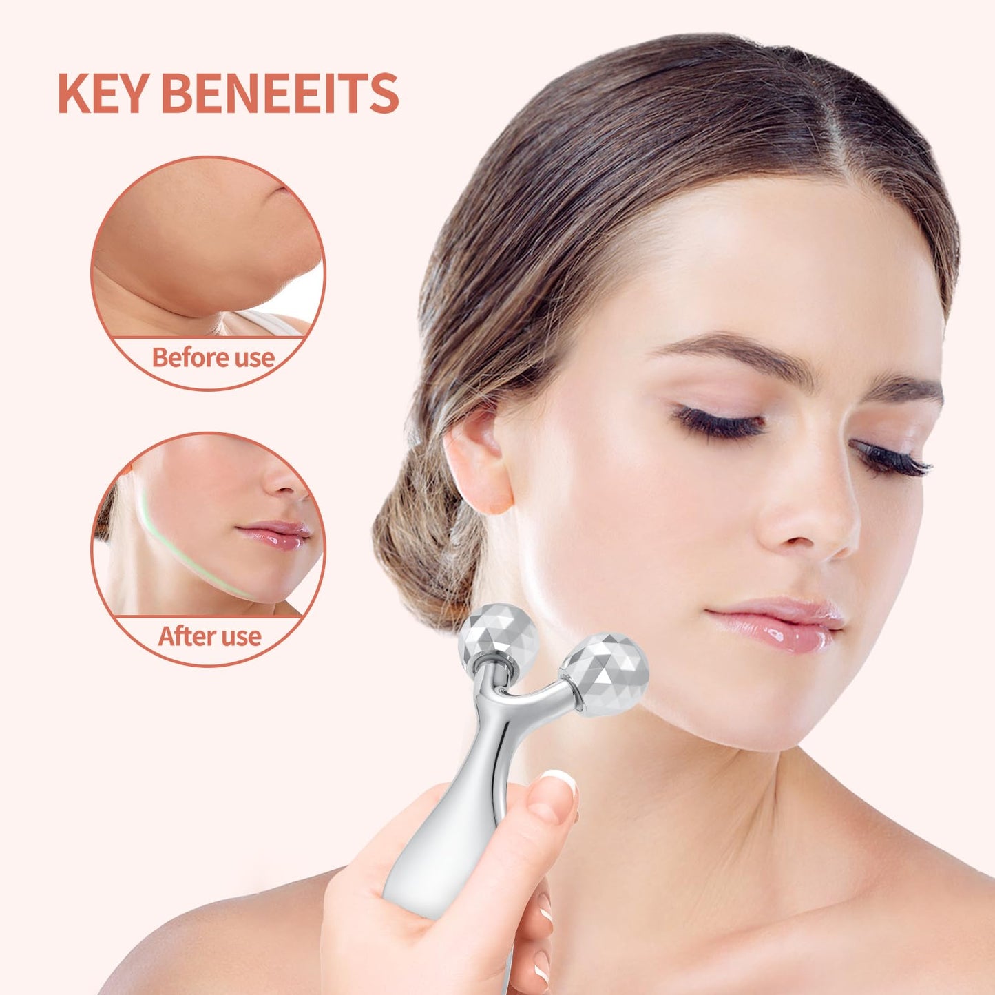 3D Metal Facial Roller Massager- Improves Complexion & Remove Eye Wrinkles, Face Massage Tool - Skin Tightening & Toning, Gua ShaTool-Tightens & Tones Skin Appearance.