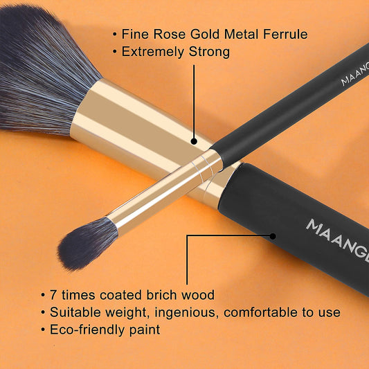 Makeup Brushes,MAANGE 10 PCs Travel Professional Makeup Brushes Set with Case,Foundation Kabuki Blush Eyeshadow Make Up Brush with Makeup Sponge and Brush Cleaner(Blackgold)