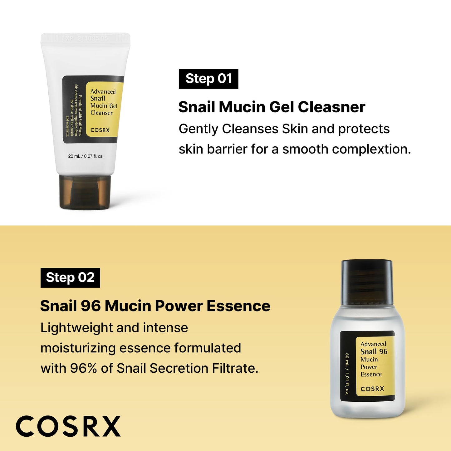 COSRX All About Snail Mucin Korean Skin Care Set, Mini Travel Essentials, Travel Size Gift Set with Snail Mucin Face Wash, Serum, Moisturizer & Eye Cream, Rejuvenating Kit