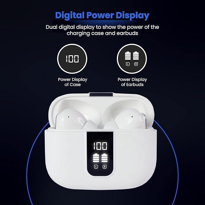 Bluetooth Earbuds with ANC, HiFi Sound, 20H Playback, LED Display Case, BT 5.3, Touch Control, IPX4 Waterproof, True Wireless Earphones for TV, Phone, Laptop – iOS & Android Devices Compatible