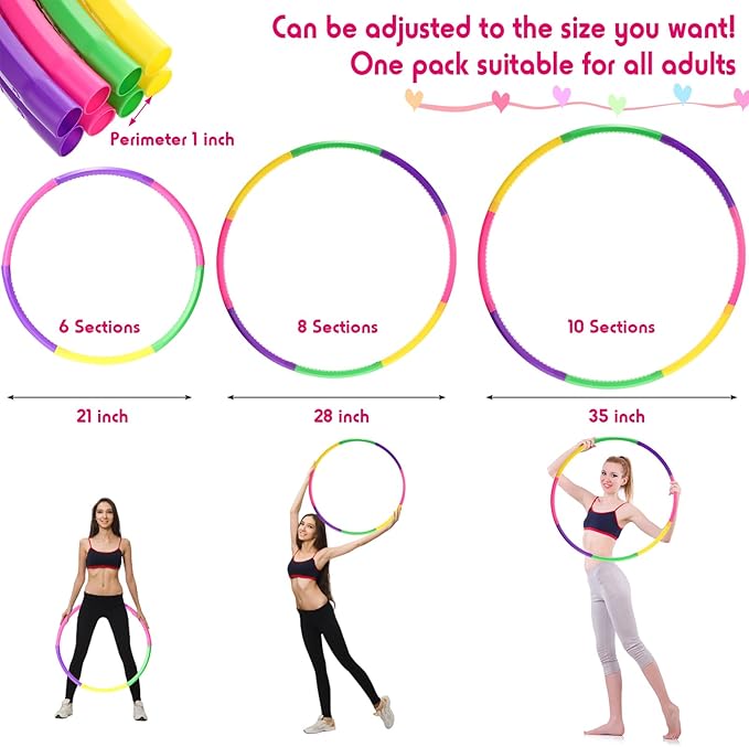 Chivao 8 Pack Color Detachable Hoop Fitness Waist Exercise Ring Plastic Exercise Hoop Adjustable Weight Size Plastic Adult Party Supplies Game Sport Gymnastic