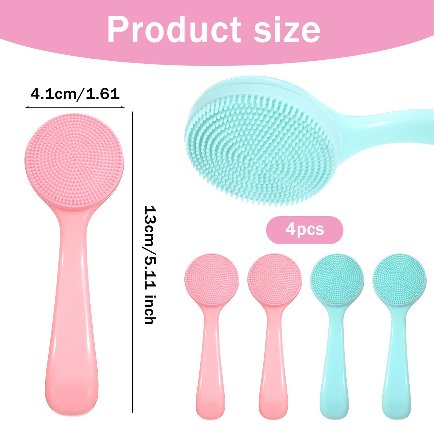 JJUNW 4 Pack Silicone Manual Facial Cleansing Brush, Skin Friendly Waterproof Face Cleaning Scrubber Exfoliator Brush for Blackheads Whiteheads Makeup Residues Removal (Blue, Pink)