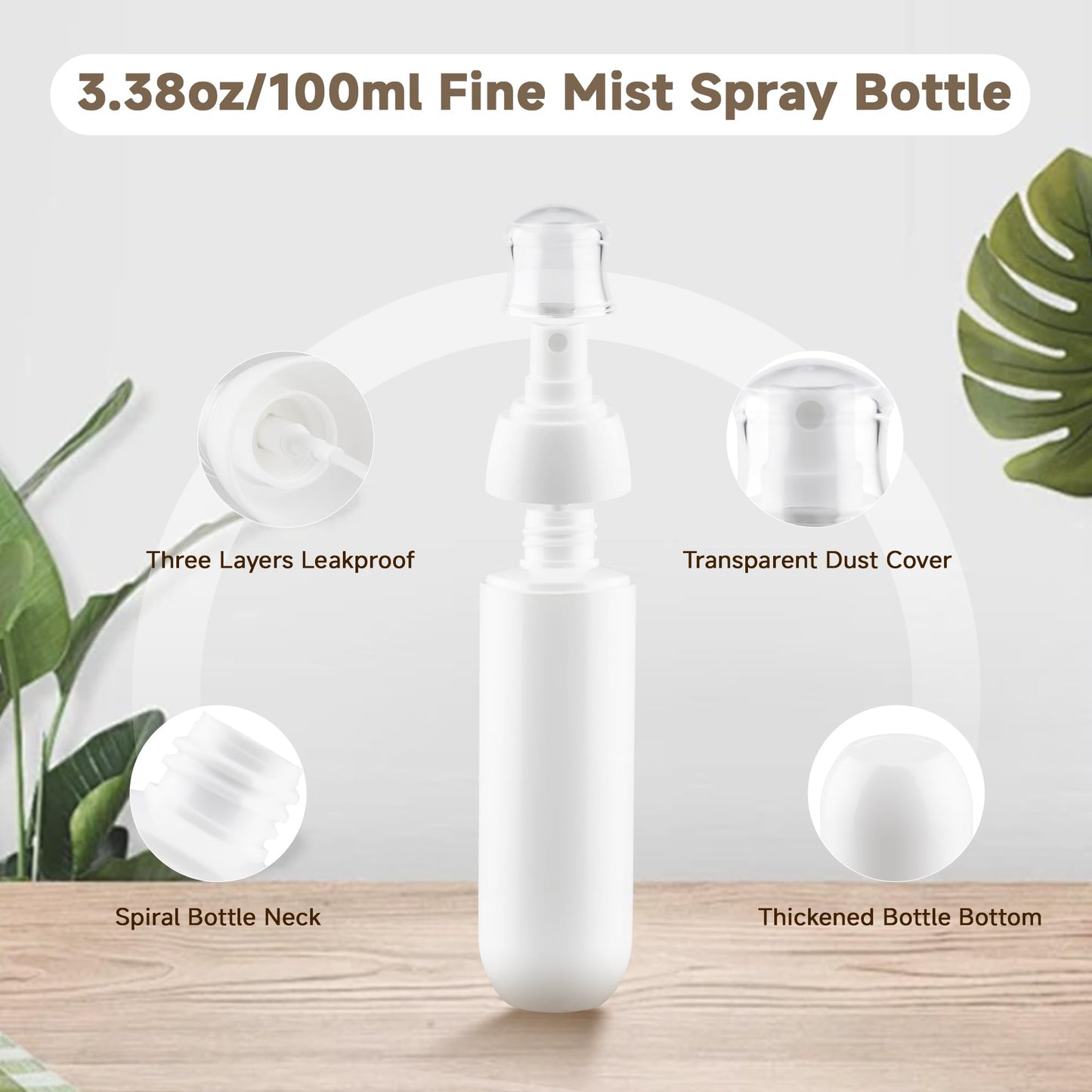 Small Spray Bottle, Fine Mist Mini Spray Bottles 3.4oz, Empty Plastic Travel SIze Stylist Sprayers Leak Proof Refillable Containers, for Toners Face Hair Perfume Skincare Cosmetics (White, 3Pcs)